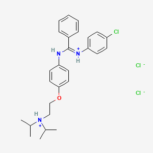molecular formula C27H34Cl3N3O B13791185 Benzamidine, N'-(p-chlorophenyl)-N-(p-(2-(diisopropylamino)ethoxy)phenyl)-, dihydrochloride CAS No. 80785-14-4