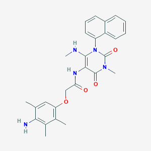 molecular formula C27H29N5O4 B13791189 Acetamide,2-(4-amino-2,3,5-trimethylphenoxy)-N-[1,2,3,4-tetrahydro-3-methyl-6-(methylamino)-1-(1-naphthalenyl)-2,4-dioxo-pyrimidin-5-YL]- 