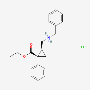 molecular formula C20H24ClNO2 B13791224 Cyclopropanecarboxylic acid, 1-phenyl-2-(((phenylmethyl)amino)methyl)-, ethyl ester, (Z)-, monohydrochloride CAS No. 85467-32-9