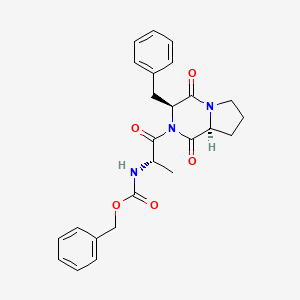 molecular formula C25H27N3O5 B13791237 Benzyl (3S-(2(R*),3alpha,8abeta))-1-(3-benzylhexahydro-1,4-dioxopyrrolo(1,2-a)pyrazin-2(1H)-yl)-1-oxopropane-2-carbamate CAS No. 84787-83-7