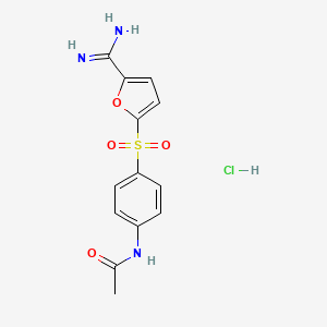 molecular formula C13H14ClN3O4S B13791380 Acetamide, N-(4-((5-(aminoiminomethyl)-2-furanyl)sulfonyl)phenyl)-, monohydrochloride CAS No. 75745-70-9