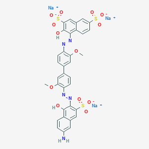 molecular formula C34H24N5Na3O13S3 B13791567 Trisodium 4-((4'-((6-amino-1-hydroxy-3-sulphonato-2-naphthyl)azo)-3,3'-dimethoxy(1,1'-biphenyl)-4-yl)azo)-3-hydroxynaphthalene-2,7-disulphonate CAS No. 68084-22-0