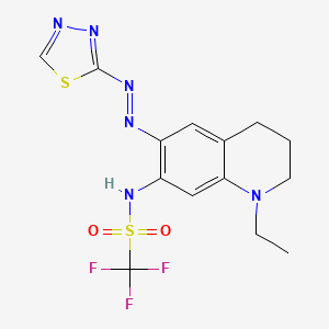molecular formula C14H15F3N6O2S2 B13791703 N-[1-Ethyl-6-(1,3,4-thiadiazole-2-ylazo)-1,2,3,4-tetrahydroquinoline-7-yl]trifluoromethanesulfonamide CAS No. 848080-32-0