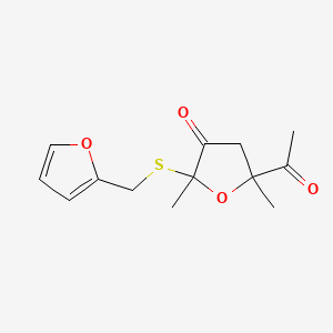 molecular formula C13H16O4S B13792056 3(2H)-Furanone, 5-acetyl-2-[(2-furanylmethyl)thio]dihydro-2,5-dimethyl- CAS No. 67828-71-1