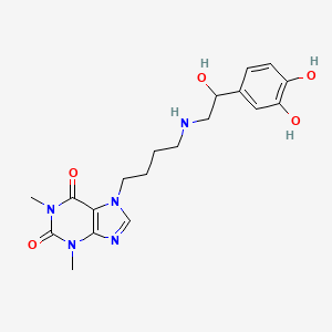 molecular formula C19H25N5O5 B13792164 Theophylline, 7-(4-((2-(3,4-dihydroxyphenyl)-2-hydroxyethyl)amino)butyl)- CAS No. 62401-94-9