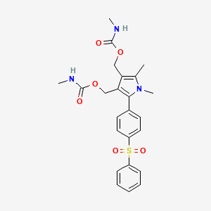 molecular formula C24H27N3O6S B13792284 [5-[4-(benzenesulfonyl)phenyl]-1,2-dimethyl-4-(methylcarbamoyloxymethyl)pyrrol-3-yl]methyl N-methylcarbamate CAS No. 70889-28-0