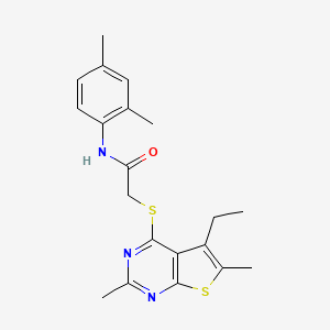 molecular formula C20H23N3OS2 B13792385 Acetamide,N-(2,4-dimethylphenyl)-2-[(5-ethyl-2,6-dimethylthieno[2,3-D]pyrimidin-4-YL)thio]- 