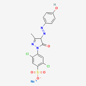molecular formula C16H11Cl2N4NaO5S B13792418 2-Pyrazolin-5-one, 1-(2,5-dichloro-4-sulfophenyl)-4-((p-hydroxyphenyl)azo)-3-methyl-, sodium salt CAS No. 67875-29-0