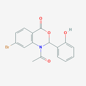 molecular formula C16H12BrNO4 B13792434 1-acetyl-7-bromo-2-(2-hydroxyphenyl)-2H-3,1-benzoxazin-4-one 