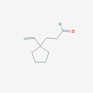 molecular formula C10H16O B13792485 Cyclopentanepropanal, 1-ethenyl- 