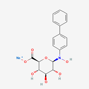 molecular formula C18H18NNaO7 B13792653 Monosodium 1-((1,1'-biphenyl)-4-ylhydroxyamino)-1-deoxybeta-D-glucopyranuronate CAS No. 64201-63-4