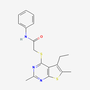 molecular formula C18H19N3OS2 B13792708 Acetamide,2-[(5-ethyl-2,6-dimethylthieno[2,3-D]pyrimidin-4-YL)thio]-N-phenyl- 