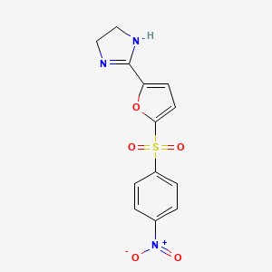 molecular formula C13H11N3O5S B13792737 1H-Imidazole, 4,5-dihydro-2-((5-(4-nitrophenyl)sulfonyl)-2-furanyl)- CAS No. 75745-83-4