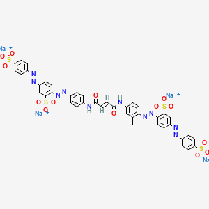 molecular formula C42H30N10Na4O14S4 B13792880 Benzenesulfonic acid, 2,2'-((1,4-dioxo-2-butene-1,4-diyl)bis(imino(2-methyl-4,1-phenylene)azo))bis(5-((4-sulfophenyl)azo)-, tetrasodium salt CAS No. 72252-60-9