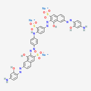 molecular formula C44H30N11Na3O13S3 B13792990 Trisodium 6-((4-amino-2-hydroxyphenyl)azo)-3-((4-((4-((7-((4-amino-2-hydroxyphenyl)azo)-1-hydroxy-3-sulphonato-2-naphthyl)azo)phenyl)amino)-3-sulphonatophenyl)azo)-4-hydroxynaphthalene-2-sulphonate CAS No. 79057-88-8