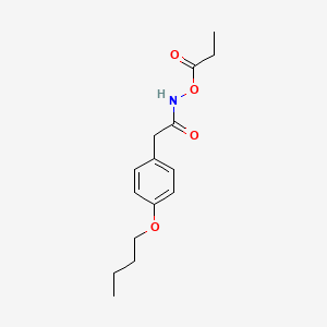 molecular formula C15H21NO4 B13793033 Hydroxylamine, N-(p-butoxyphenylacetyl)-O-propionyl- CAS No. 77372-68-0