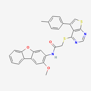 molecular formula C28H21N3O3S2 B13793132 Acetamide,N-(2-methoxy-3-dibenzofuranyl)-2-[[5-(4-methylphenyl)thieno[2,3-D]pyrimidin-4-YL]thio]- 