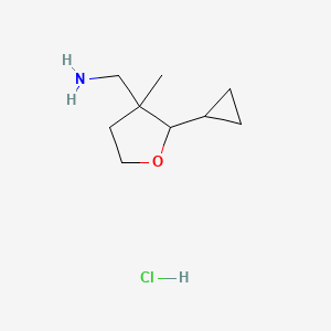 molecular formula C9H18ClNO B1379326 (2-Cyclopropyl-3-methyloxolan-3-yl)methanamine hydrochloride CAS No. 1803583-84-7