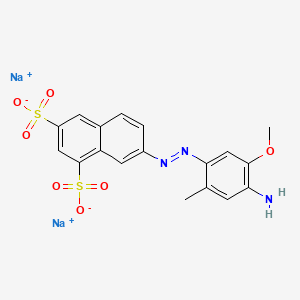 molecular formula C18H15N3Na2O7S2 B13793272 Disodium;7-[(4-amino-5-methoxy-2-methylphenyl)diazenyl]naphthalene-1,3-disulfonate CAS No. 6341-28-2