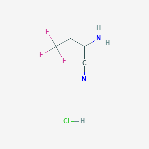 molecular formula C4H6ClF3N2 B1379332 2-Amino-4,4,4-trifluorobutanenitrile hydrochloride CAS No. 1803598-49-3