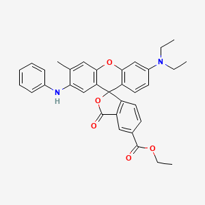 molecular formula C34H32N2O5 B13793452 Spiro[isobenzofuran-1(3H),9'-[9H]xanthene]-5-carboxylic acid, 6'-(diethylamino)-3'-methyl-3-oxo-2'-(phenylamino)-, ethyl ester CAS No. 70815-08-6