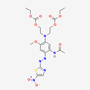 molecular formula C22H28N6O10S B13793495 2,8,10-Trioxa-5-azadodecanoic acid, 5-[5-(acetylamino)-2-methoxy-4-[(5-nitro-2-thiazolyl)azo]phenyl]-9-oxo-, ethyl ester CAS No. 73275-65-7