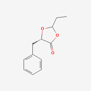 molecular formula C12H14O3 B13793881 1,3-Dioxolan-4-one,2-ethyl-5-(phenylmethyl)-,(5S)-(9CI) 