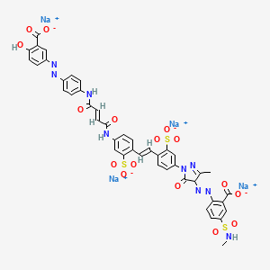 molecular formula C43H31N9Na4O16S3 B13794060 tetrasodium;5-[[4-[[(E)-4-[4-[(E)-2-[4-[4-[[2-carboxylato-4-(methylsulfamoyl)phenyl]diazenyl]-3-methyl-5-oxo-4H-pyrazol-1-yl]-2-sulfonatophenyl]ethenyl]-3-sulfonatoanilino]-4-oxobut-2-enoyl]amino]phenyl]diazenyl]-2-hydroxybenzoate CAS No. 72139-20-9