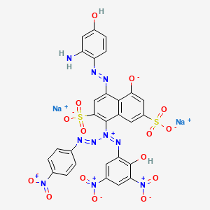 molecular formula C28H16N10Na2O15S2 B13794752 Disodium;4-[(2-amino-4-hydroxyphenyl)diazenyl]-1-[(2-hydroxy-3,5-dinitrophenyl)imino-[(4-nitrophenyl)diazenyl]azaniumyl]-5-oxidonaphthalene-2,7-disulfonate CAS No. 84522-43-0