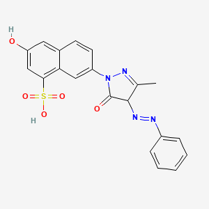 molecular formula C20H16N4O5S B13794927 7-(4,5-Dihydro-3-methyl-5-oxo-4-(phenylazo)-1H-pyrazol-1-yl)-3-hydroxy-1-naphthalenesulfonic acid CAS No. 68227-67-8