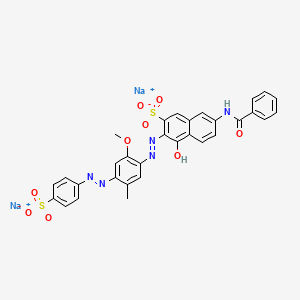molecular formula C31H23N5Na2O9S2 B13795028 Disodium;7-benzamido-4-hydroxy-3-[[2-methoxy-5-methyl-4-[(4-sulfonatophenyl)diazenyl]phenyl]diazenyl]naphthalene-2-sulfonate CAS No. 5893-30-1