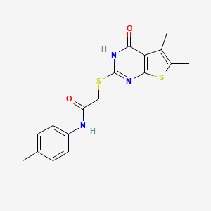 molecular formula C18H19N3O2S2 B13795356 Acetamide,2-[(1,4-dihydro-5,6-dimethyl-4-oxothieno[2,3-D]pyrimidin-2-YL)thio]-N-(4-ethylphenyl)- 