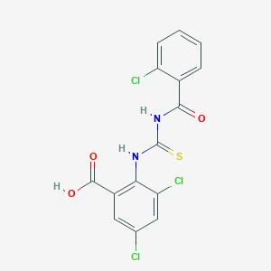 molecular formula C15H9Cl3N2O3S B13795428 3,5-Dichloro-2-[(2-chlorobenzoyl)carbamothioylamino]benzoic acid 