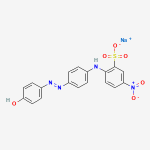 molecular formula C18H13N4NaO6S B13795552 Sodium 2-[[4-[(4-hydroxyphenyl)azo]phenyl]amino]-5-nitrobenzenesulphonate CAS No. 67674-21-9