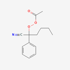 molecular formula C14H17NO3 B13795576 Ethaneperoxoic acid, 1-cyano-1-phenylpentyl ester CAS No. 58422-73-4