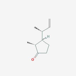 molecular formula C10H16O B13795698 Cyclopentanone, 2-methyl-3-[(1R)-1-methyl-2-propenyl]-, (2R,3R)-(9CI) 