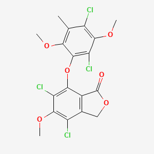 molecular formula C18H14Cl4O6 B13796216 4,6-dichloro-7-(2,4-dichloro-3,6-dimethoxy-5-methylphenoxy)-5-methoxy-3H-2-benzofuran-1-one 
