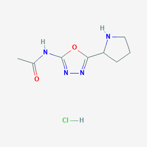molecular formula C8H13ClN4O2 B1379624 N-[5-(pyrrolidin-2-yl)-1,3,4-oxadiazol-2-yl]acetamide hydrochloride CAS No. 1803597-80-9