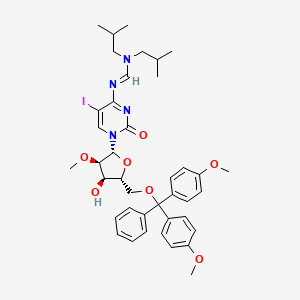 molecular formula C40H49IN4O7 B13796267 N'-[1-[(2R,3R,4R,5R)-5-[[bis(4-methoxyphenyl)-phenylmethoxy]methyl]-4-hydroxy-3-methoxyoxolan-2-yl]-5-iodo-2-oxopyrimidin-4-yl]-N,N-bis(2-methylpropyl)methanimidamide 