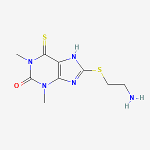 molecular formula C9H13N5OS2 B13796421 Theophylline, 8-(2-aminoethyl)thio-6-thio- CAS No. 6559-88-2