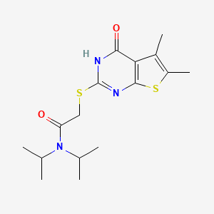 molecular formula C16H23N3O2S2 B13796525 Acetamide,2-[(1,4-dihydro-5,6-dimethyl-4-oxothieno[2,3-D]pyrimidin-2-YL)thio]-N,N-bis(isopropyl)- 