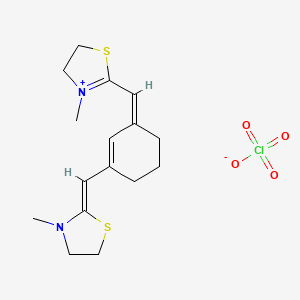 molecular formula C16H23ClN2O4S2 B13796785 3-Methyl-2-((E)-(3-[(Z)-(3-methyl-1,3-thiazolidin-2-ylidene)methyl]cyclohex-2-EN-1-ylidene)methyl)-4,5-dihydro-1,3-thiazol-3-ium perchlorate 