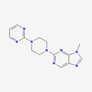 molecular formula C14H16N8 B13797024 9H-Purine, 9-methyl-2-(4-(2-pyrimidinyl)-1-piperazinyl)- CAS No. 24926-44-1