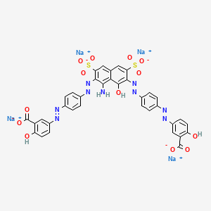 molecular formula C36H21N9Na4O13S2 B13797575 Tetrasodium 3,3'-((1-amino-8-hydroxy-3,6-disulphonatonaphthalene-2,7-diyl)bis(azo-4,1-phenyleneazo))bis(6-hydroxybenzoate) CAS No. 83846-57-5