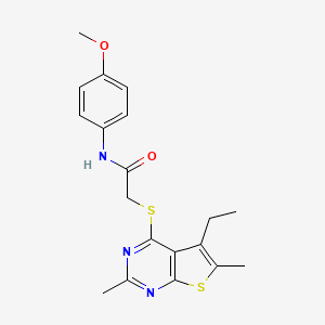 molecular formula C19H21N3O2S2 B13797640 Acetamide,2-[(5-ethyl-2,6-dimethylthieno[2,3-D]pyrimidin-4-YL)thio]-N-(4-methoxyphenyl)- 