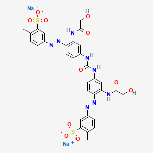 molecular formula C31H28N8Na2O11S2 B13797743 Benzenesulfonic acid, 3,3'-[carbonylbis[imino[2-[(2-hydroxyacetyl)amino]-4,1-phenylene]azo]]bis[6-methyl-, disodium salt CAS No. 72828-84-3