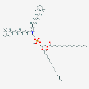 molecular formula C77H125NO8P+ B13797875 [3-[2-[2-[(1E,3E,5E,7E)-2,6-dimethyl-8-(2,6,6-trimethylcyclohexen-1-yl)octa-1,3,5,7-tetraenyl]-4-[(1E,3E,5E)-4-methyl-6-(2,6,6-trimethylcyclohexen-1-yl)hexa-1,3,5-trienyl]pyridin-1-ium-1-yl]ethoxy-hydroxyphosphoryl]oxy-2-hexadecanoyloxypropyl] hexadecanoate 