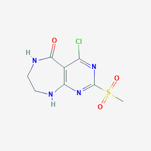 molecular formula C8H9ClN4O3S B13798611 4-Chloro-2-(methylsulfonyl)-6,7,8,9-tetrahydro-5H-pyrimido[4,5-E][1,4]diazepin-5-one 