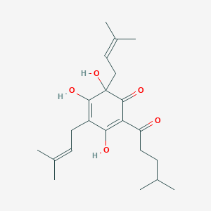 molecular formula C22H32O5 B13798828 4-(1-Oxo-4-methylpentyl)-3,5,6-trihydroxy-2,6-bis(3-methyl-2-butenyl)-2,4-cyclohexadien-1-one CAS No. 59122-94-0