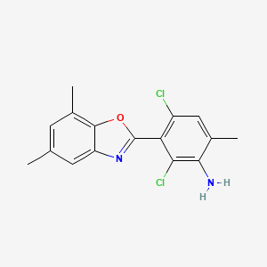 molecular formula C16H14Cl2N2O B13798852 2,4-Dichloro-3-(5,7-dimethyl-1,3-benzoxazol-2-yl)-6-methylaniline 